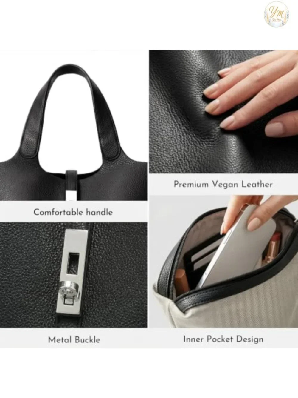 Faux Leather Tote Satchel with Detachable Purse